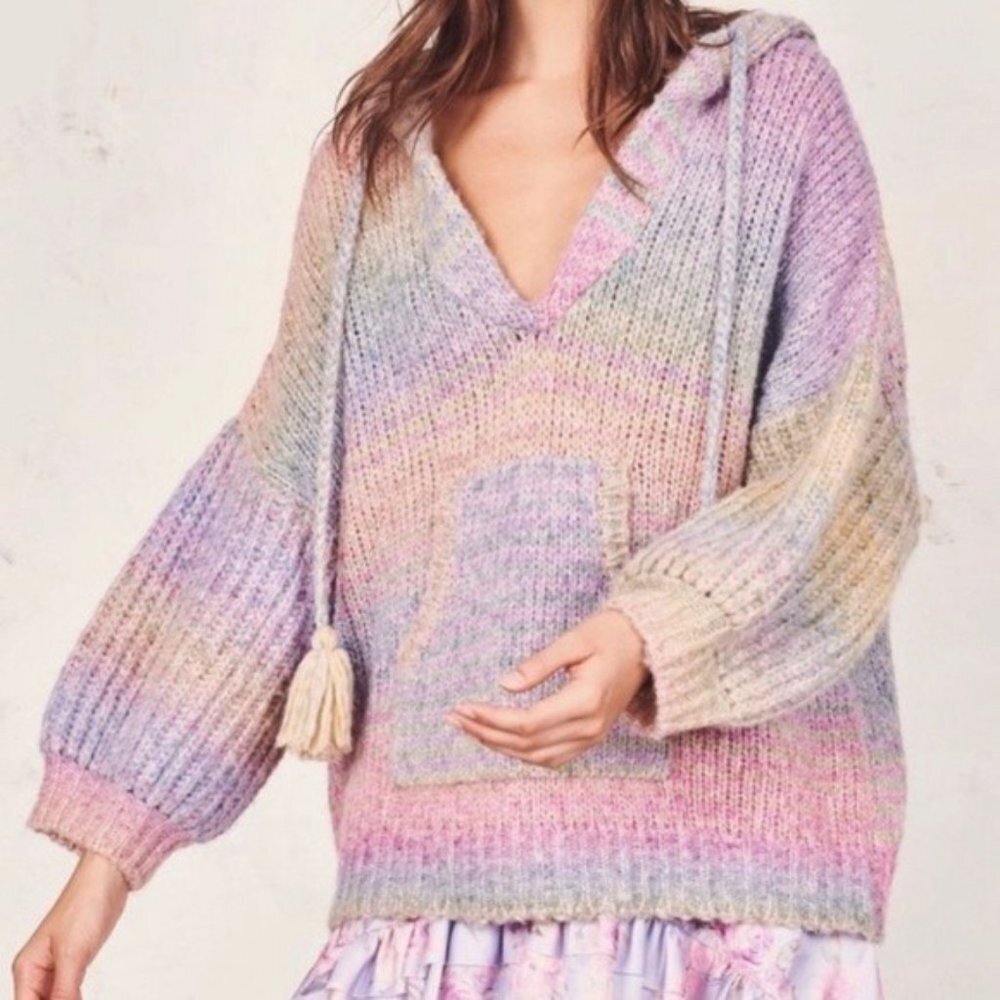 Loveshackfancy Remington Rainbow Ombre Striped Hoodie Medium Large